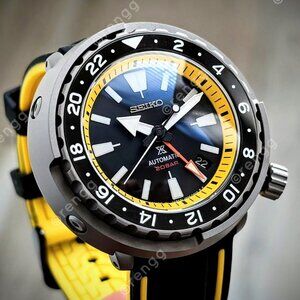 Automatic Titanium GMT Tuna Canned Diver Black Mod Watch 47mm Sapphire 24jewels